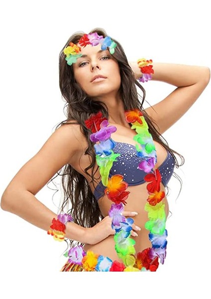 Yetişkin Çocuk Uyumlu Hawaian Partisi Havai Bileklik Kolye Başlık 4 Lü Set 1 Adet