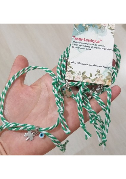Beş Adet Beyaz Nazar Boncuklu Yonca Sallantılı Çift Kat Marteniçka Ipli Bileklik fiyatları