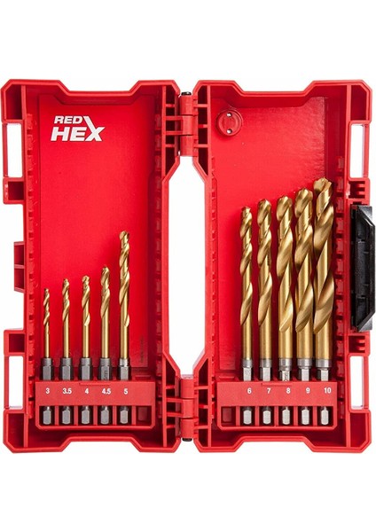 Metal Hex Girişli Matkap Ucu Seti 48894759 10 Parça Hss-G Red Hex Titan