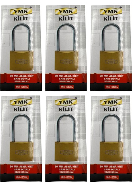 Ymk Kancalı Asma Kilit Uzun Sarı 50 mm 1 Paket (6 Adet)