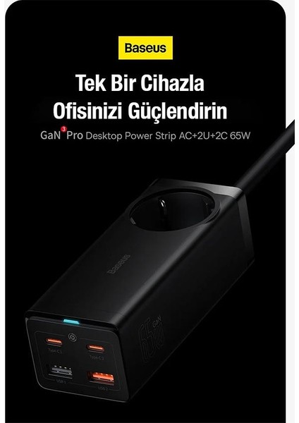 Super Şarj Istasyonu 240V Priz Çoğaltıcı 65W Type-C USB Şarj Başlık ve 1 mt 100W Type-C Kablo