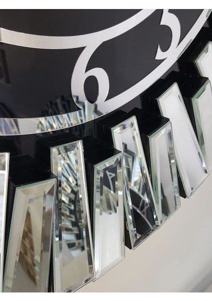 Güneş Silver Latin Black Model Gümüş Siyah Renk 85 Cm Dekoratif Aynalı Duvar Saati