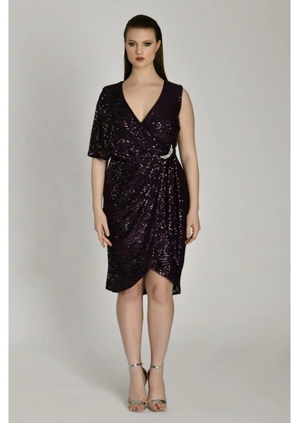 Büyük Beden Tek Omuz Mürdüm Kadın Abiye 2215967