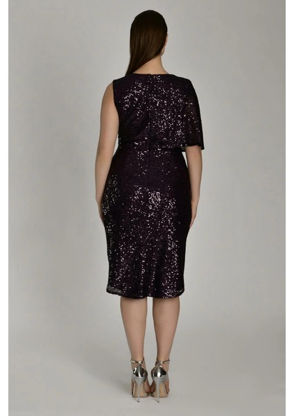 Büyük Beden Tek Omuz Mürdüm Kadın Abiye 2215967 modelleri