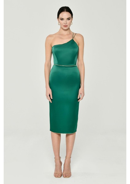 Tek Omuz Zümrüt Kadın Abiye 2215999