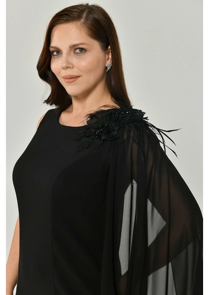 Yuvarlak Yaka Büyük Beden Omuz Detaylı Kolsuz Siyah Kadın Abiye 2316071 fiyatları