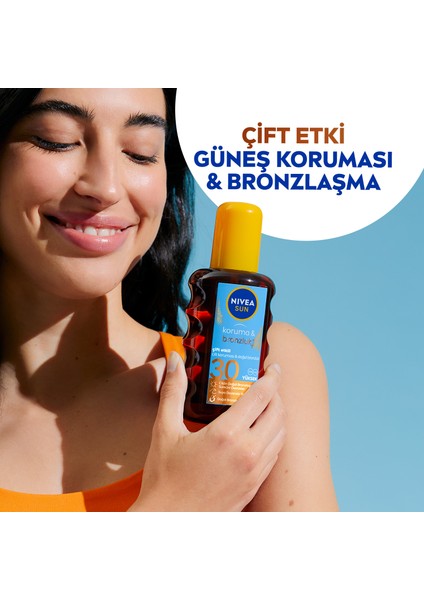 Sun SPF30 Koruma & Bronzluk Güneş Yağı 200 ml Sprey,Yüksek Güneş Koruması