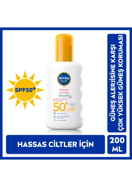 NIVEA Sun SPF 50+ Güneş Alerjisine Karşı Hassas  Güneş Kremi 200 ml Sprey;Çok Yüksek Güneş sı