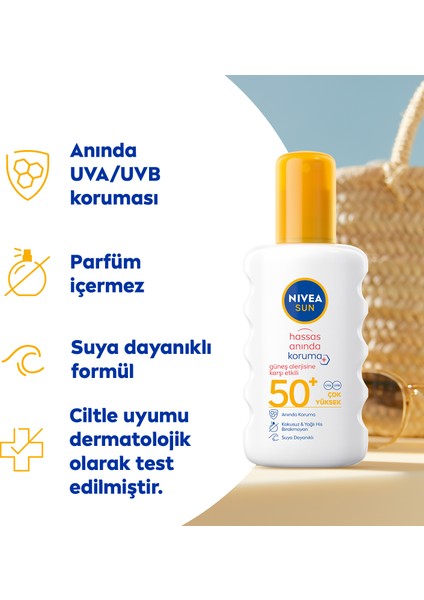 NIVEA Sun SPF 50+ Güneş Alerjisine Karşı Hassas  Güneş Kremi 200 ml Sprey;Çok Yüksek Güneş sı