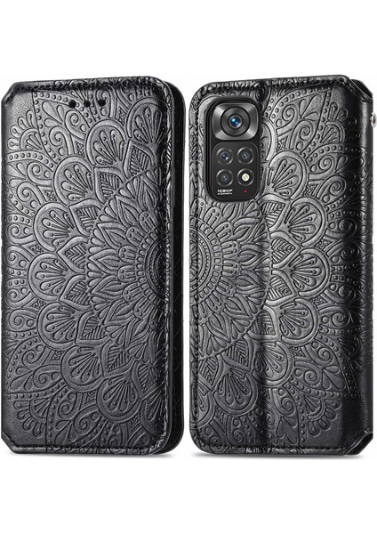 Yue Store Xiaomi Redmi Için Blooming Mandala Deri Kılıfı Not 11S Siyah (Yurt Dışından)