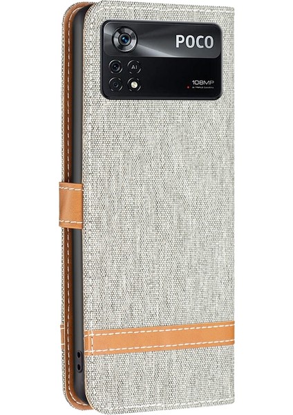 Yue Store Denim Doku Deri Kılıfı Xiaomi Poco M4 Pro 5g Gri (Yurt Dışından)