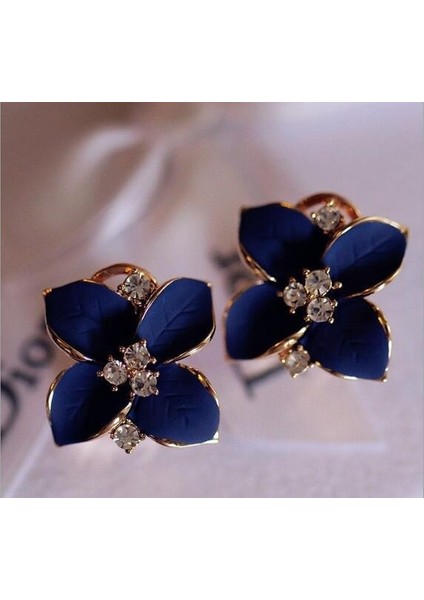 Tasarım Kadın Kamler Bohem Küpe (Blue With White Crystal) (Yurt Dışından)