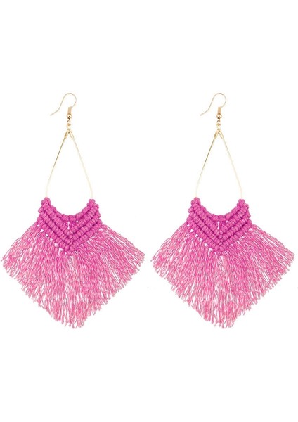 2 Çift Bohem Püskül Küpe, Renk: Kırmızı Gül (Yurt Dışından)