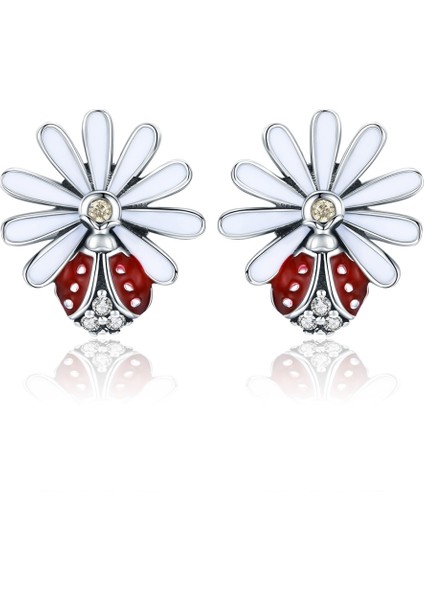 Sterling Silver Ladybug Flower Earrings (Yurt Dışından)