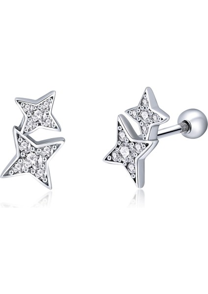 Gümüş Parlak Yıldız Mas Küpe (Yurt Dışından)