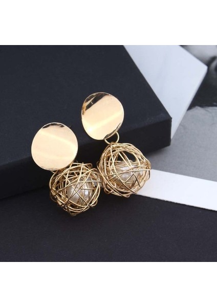 Geometrik Asılı Dangle Küpe (Gold) (Yurt Dışından)