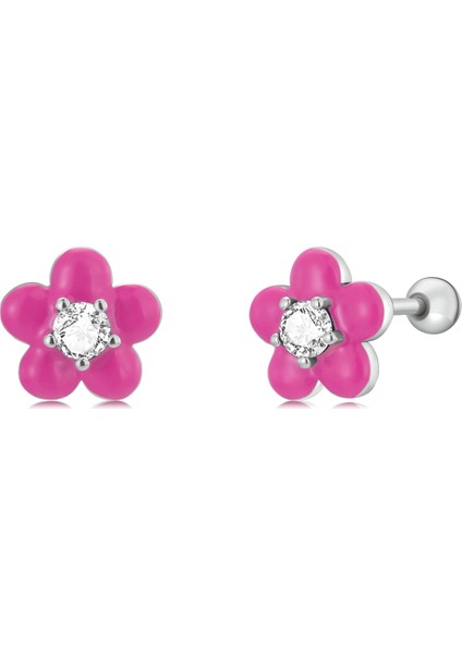 Floresan Pembe Çiçek Kadın Küpe (Yurt Dışından)