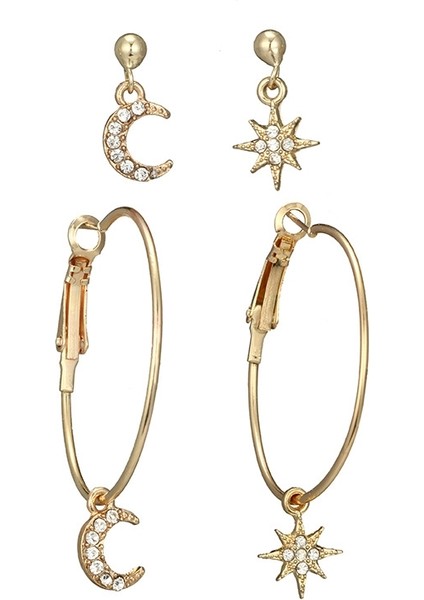 Bayanlar Kristal Küper Yıldız Ay Kulak Yüzük Takım (Gold) (Yurt Dışından) fiyatları