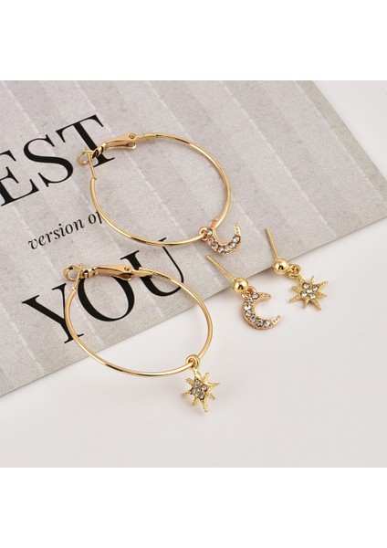 Bayanlar Kristal Küper Yıldız Ay Kulak Yüzük Takım (Gold) (Yurt Dışından) indirimleri