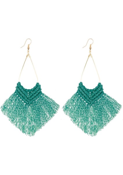2 Pairs Bohemian Püskül Küpe, Renk: Koyu Yeşil (Yurt Dışından)