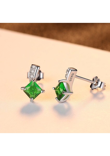 Kadınlar Sevimli Kare Kübik Zirkonya Kristal Küpe (Green ) (Yurt Dışından) fiyatları