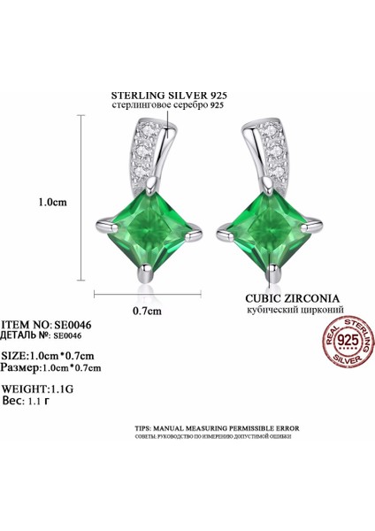 Kadınlar Sevimli Kare Kübik Zirkonya Kristal Küpe (Green ) (Yurt Dışından) indirimleri