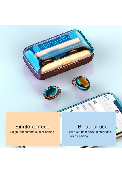 F9-5c Solunum Işığı + Dijital Ekran Bluetooth Kulaklı El Kayışı Siyah (Yurt Dışından)