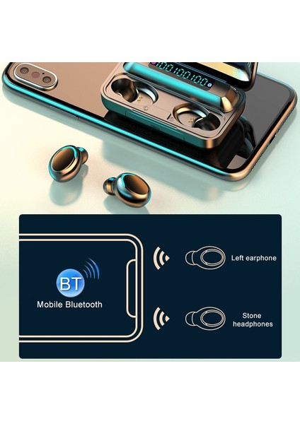 F9-5c Solunum Işığı + Dijital Ekran Bluetooth Kulaklı El Kayışı Siyah (Yurt Dışından)