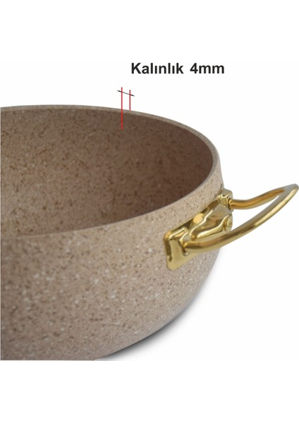 22 Cm Granit Derin Tencere Altın Renk Kulplu