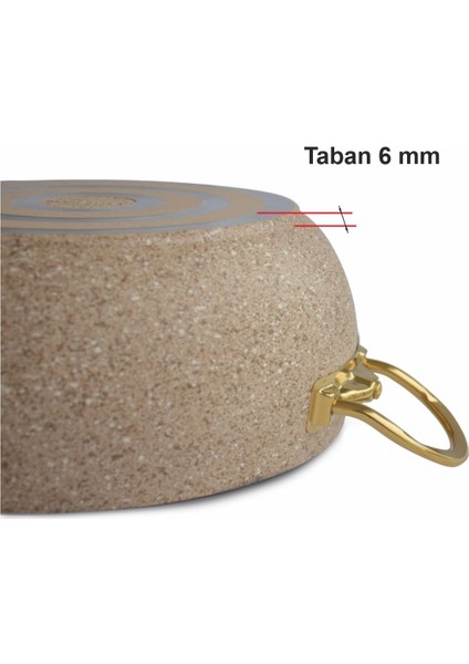 22 Cm Granit Derin Tencere Altın Renk Kulplu