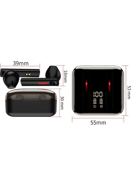 T13 Tws Dijital Ekran Kablosu Bluetooth Kulaklıklar Siyah (Yurt Dışından)