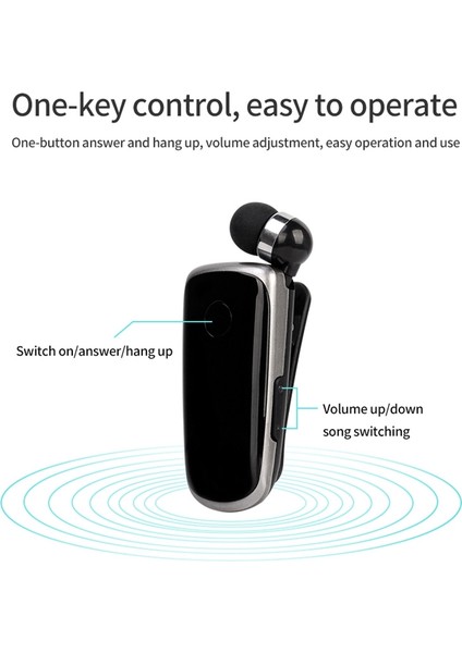 K39 Titreşimli Uyarı Giyim Klipsleri Eller Bluetooth Kulaklık Siyah (Yurt Dışından)