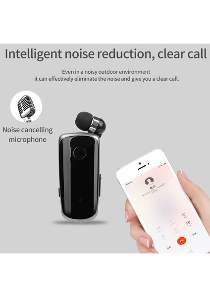 K39 Titreşimli Uyarı Giyim Klipsleri Eller Bluetooth Kulaklık Siyah (Yurt Dışından)