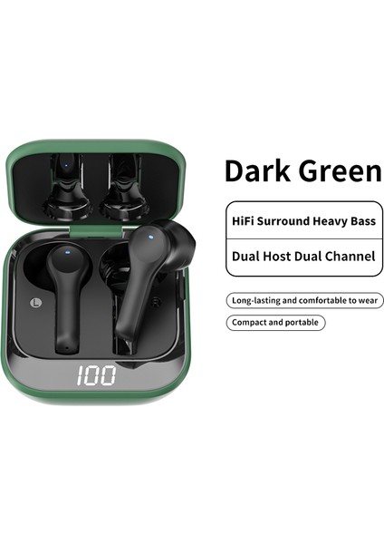 K08 Wiress Bluetooth 5.0 Stereo Binaural Kulaklık Yeşil (Yurt Dışından)