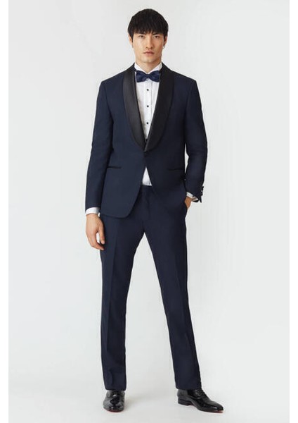 Regular Fit Şal Yaka Drop 6 Yırtmaçsız Lacivert Erkek Smokin Takım SM21Y21102_D39