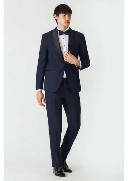 Regular Fit Şal Yaka Drop 6 Yırtmaçsız Lacivert Erkek Smokin Takım SM21Y21102_D39