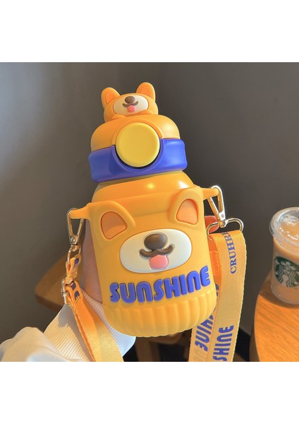 Su Şişesi Çocuklar 316 Paslanmaz Çelik Izolasyon Şişesi Sevimli Saman Şişesi Yaratıcı Pot Şişesi-Sarı Shiba Inu 550ML (Yurt Dışından)