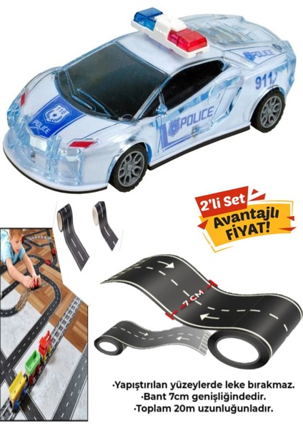 Oyuncak Otobant Yol Yapım Seti Sesli Işıklı Polis Arabası Ikili Set
