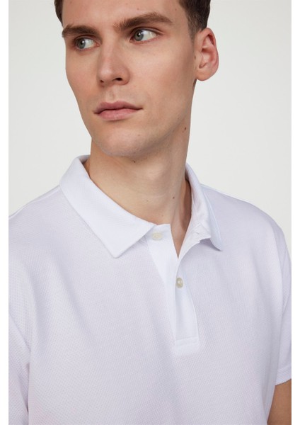Slim Fit Desenli Polo Yaka Erkek Beyaz Tişört modelleri