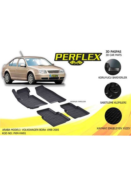 PXM-VW01-PASPAS 3D X-Mat Havuzlu Volkswagen Bora 98-05 Siyah