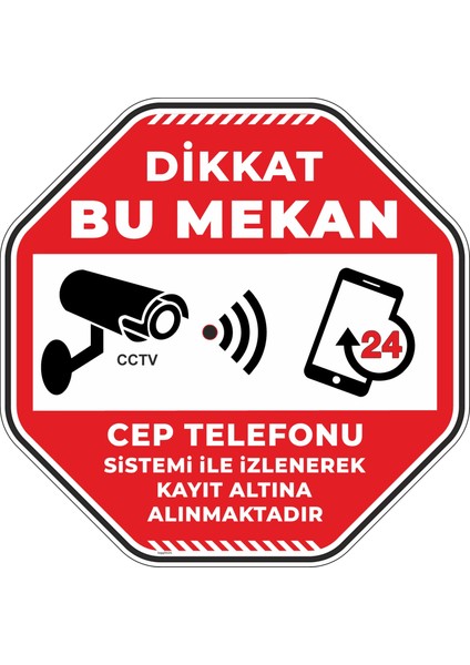 Dikkat Bu Mekan Cep Telefonu Sistemi Ile Izlenerek Kayıt Altına Alınmaktadır V3/30x30cm/fosforlu etiket