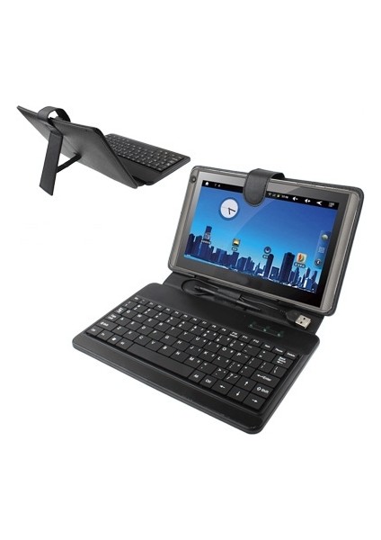 8,0 Inç Tablet Pc Için Bluetooth Klavye Pu Kılıfı (Siyah) (Yurt Dışından)
