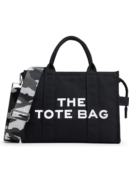 Kadın Çanta Kanvas Düz Renk Alfabe Tote Çanta Büyük Kapasiteli El Çantası Tek Omuz Çantası (Yurt Dışından)