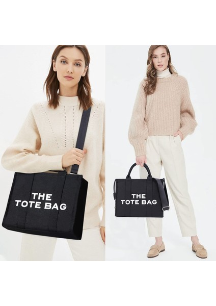 Kadın Çanta Kanvas Düz Renk Alfabe Tote Çanta Büyük Kapasiteli El Çantası Tek Omuz Çantası (Yurt Dışından) indirimleri