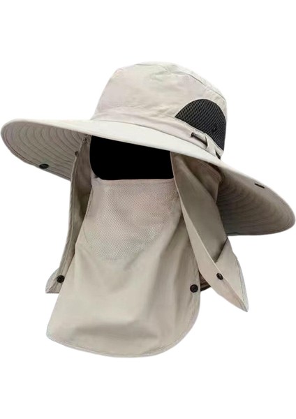 Çıkarılabilir Boyun Flep Kapağı ile Balıkçı Şapka Avcılık Kadın Erkekler Bej Yürüyüş (Yurt Dışından)