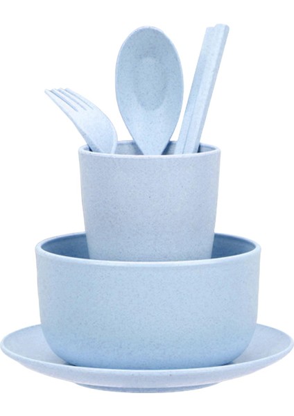 6pcs Buğday Saman Yemek Takımı Seti Yemek Çubukları Ofis Piknik Yetişkinleri Mavi Için Çatallar (Yurt Dışından)