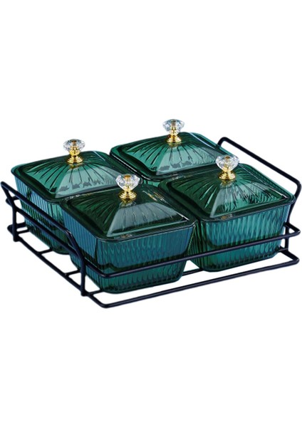 Kaplamalı Servis Kabı ile Kapaklı Meyve Atıştırmalıkları Porsiyon Tabağı Gıda Depolama 4 Kaseler Yeşil (Yurt Dışından)