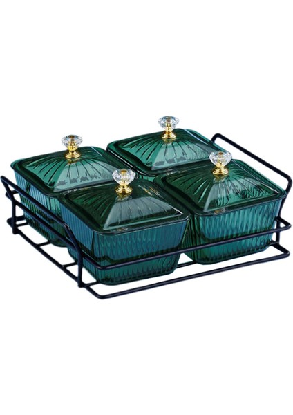 Kaplamalı Servis Kabı ile Kapaklı Meyve Atıştırmalıkları Porsiyon Tabağı Gıda Depolama 4 Kaseler Yeşil (Yurt Dışından)
