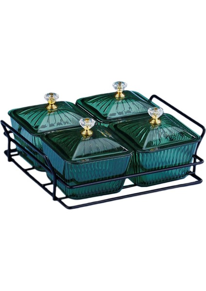 Kaplamalı Servis Kabı ile Kapaklı Meyve Atıştırmalıkları Porsiyon Tabağı Gıda Depolama 4 Kaseler Yeşil (Yurt Dışından)