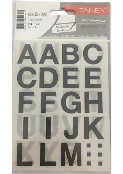 Etiket STC-513 Harf Etiketi (A-Z) 2.4 cm 2 Sayfa - Siyah